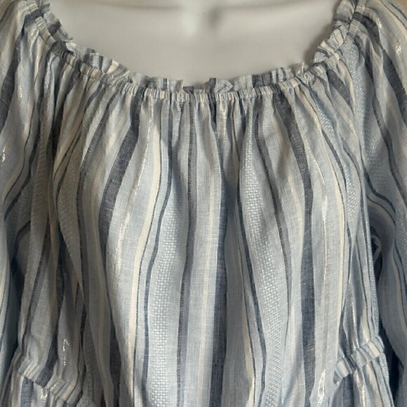 NWT Lane Bryant Linen Blend Off Shoulder Top in Blue, Silver, White - Size 14/16 - Picture 12 of 12